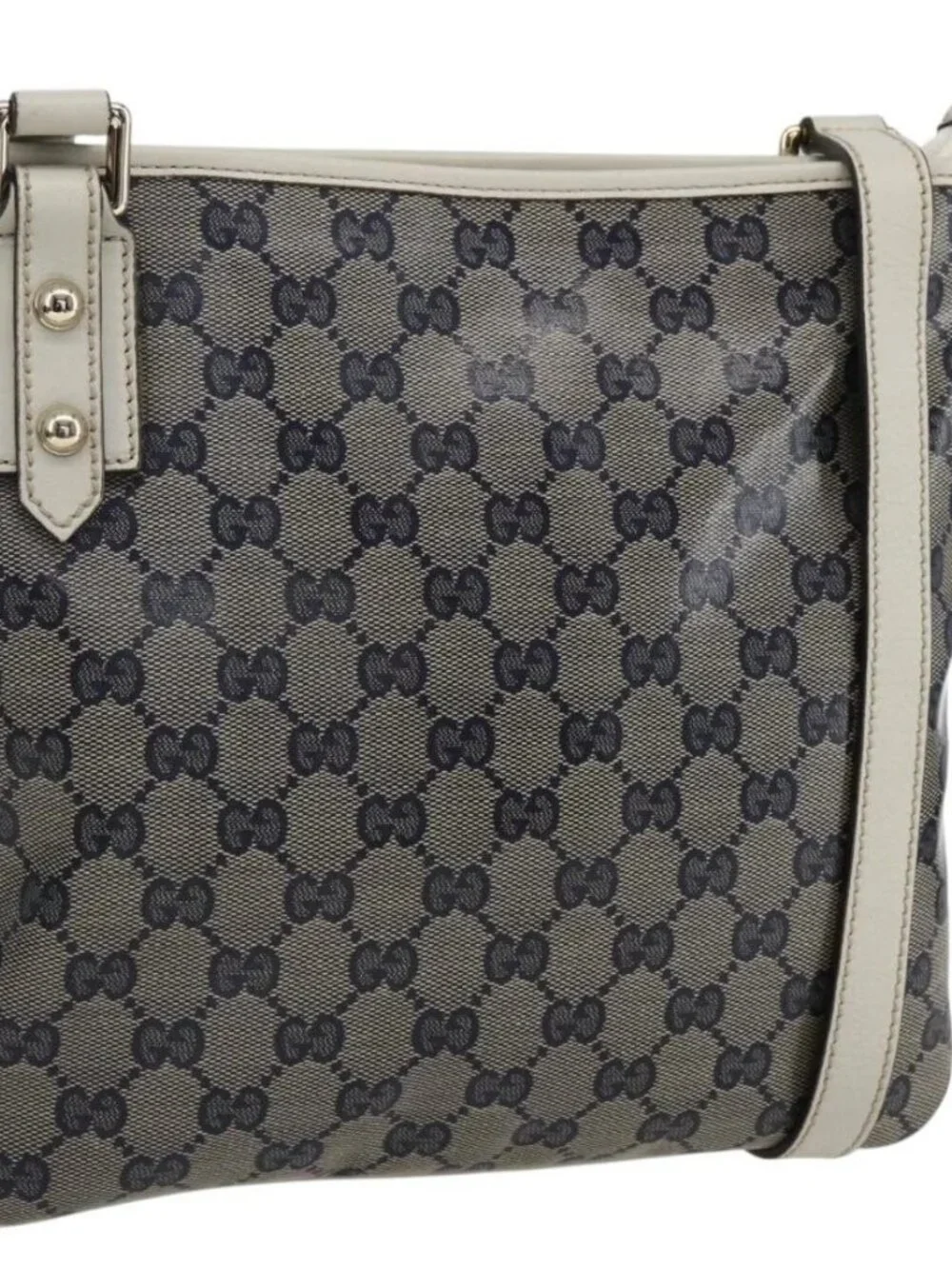 GUCCI GG Crystal Shoulder Bag Coated Canvas Navy Gold 257246 Auth 173553V - Picture 2 of 16
